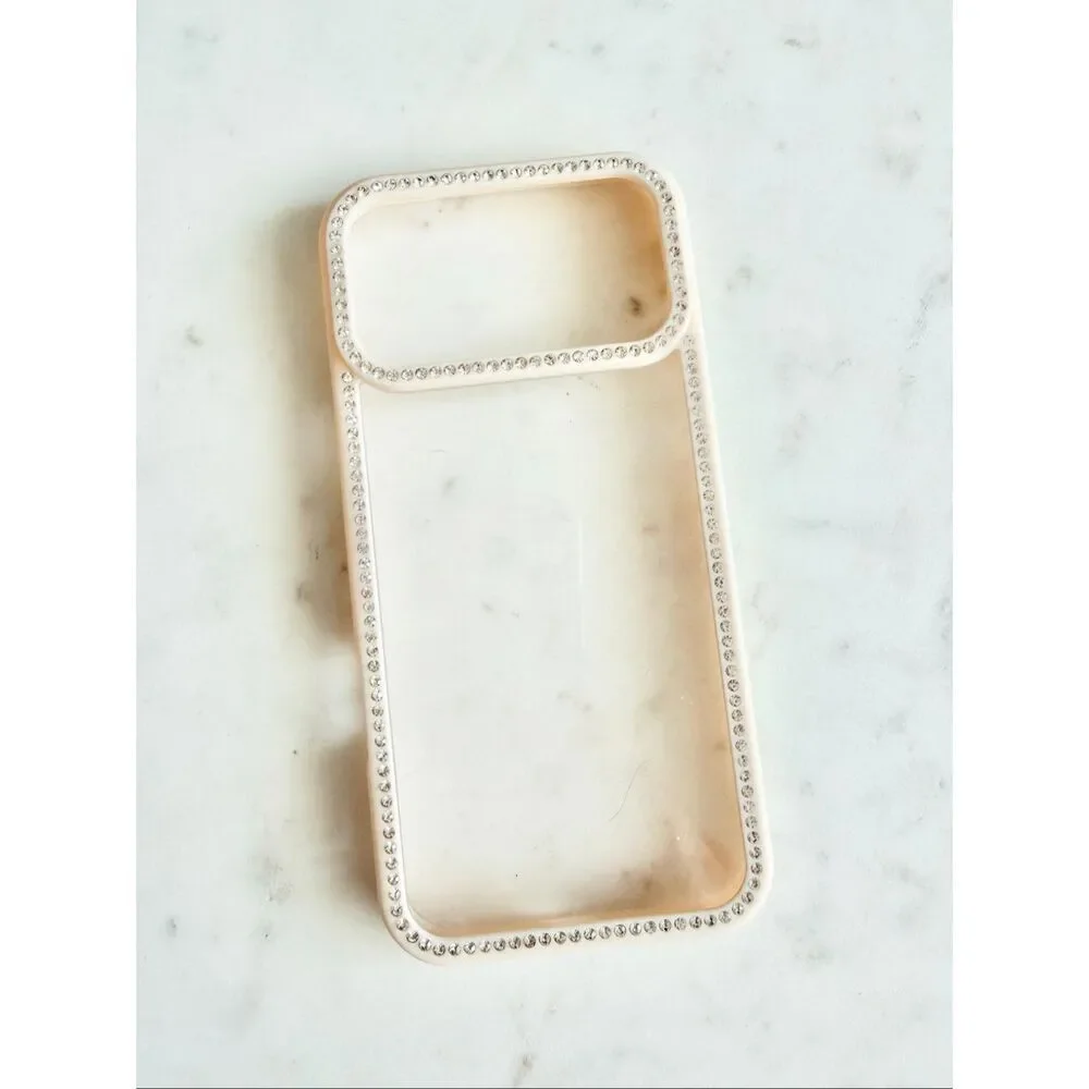 Rhinestone Bling Clear iPhone Case – Nude Beige Frame Sparkly Glam